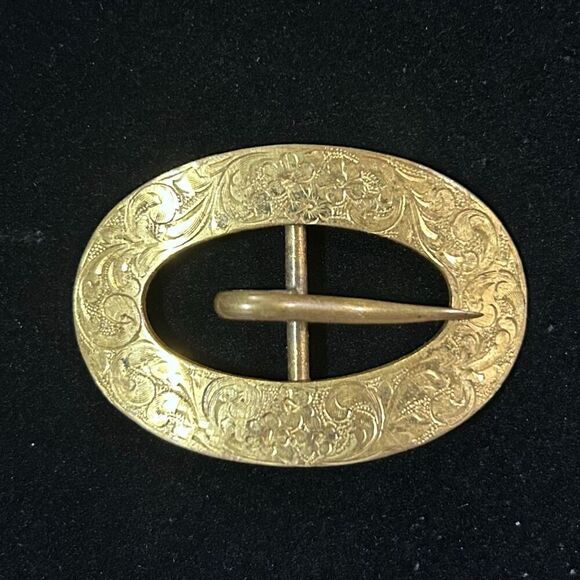 Vintage RLM Robert Lee Morris Brass Belt Buckle Mens 2 3/8” Floral Etched Signed - Picture 1 of 10